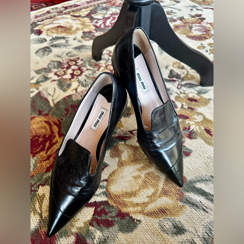Miu Miu Black Leather Pointed Loafers